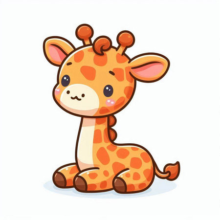 Cute cartoon giraffe sitting on white background. Vector illustration.のイラスト素材