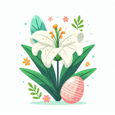 Easter egg with lily flower. Spring holiday vector illustration.のイラスト素材