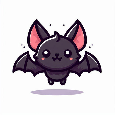 Cute cartoon bat on white background. Vector illustration in flat style.のイラスト素材