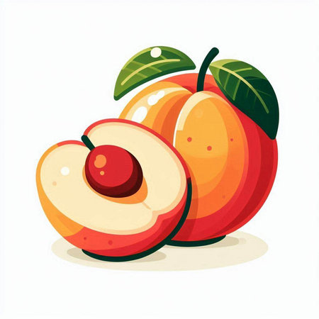 Peach fruit vector illustration isolated on a white background. Cartoon style.のイラスト素材