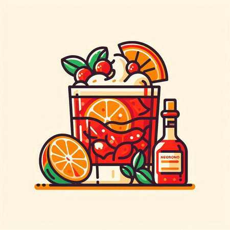 Cocktail with orange, cranberry and ice. Vector illustration.のイラスト素材