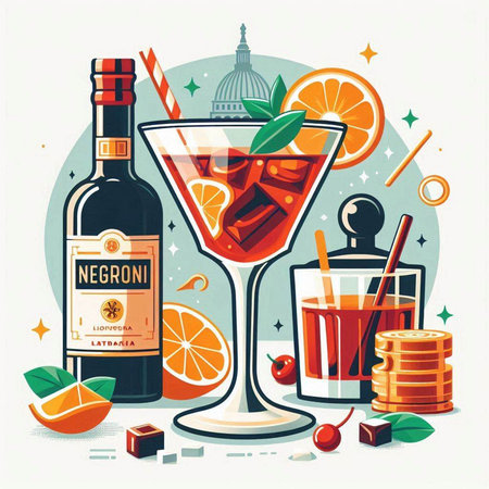 Cocktail party set with alcohol drinks and snacks. Vector illustration.のイラスト素材