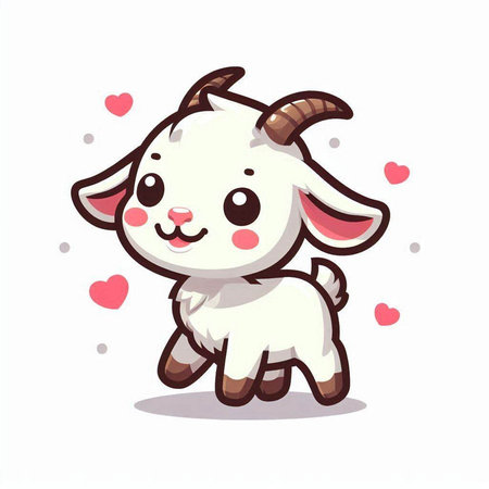 Cute goat with heart on white background. Vector cartoon illustration.のイラスト素材
