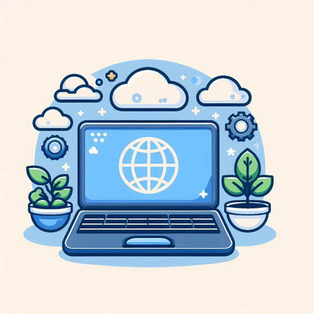 Laptop computer with globe on screen. Flat style vector illustration.のイラスト素材