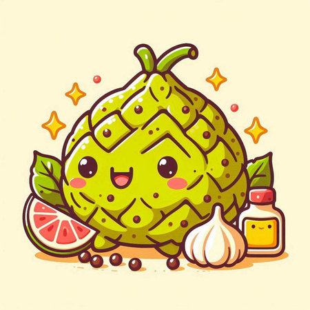 Cute kawaii pomelo fruit character. Vector illustration.のイラスト素材