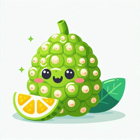 Cute kawaii kawaii green bergamot fruit character. Vector illustration.のイラスト素材