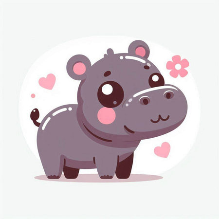 Cute cartoon hippo. Vector illustration. Cute animal.のイラスト素材