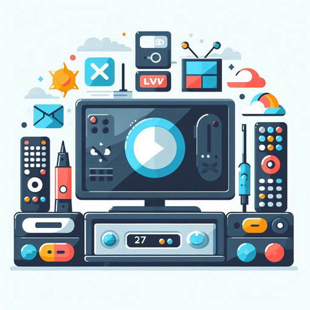 Vector illustration of flat design concept of video player and multimedia equipment.のイラスト素材