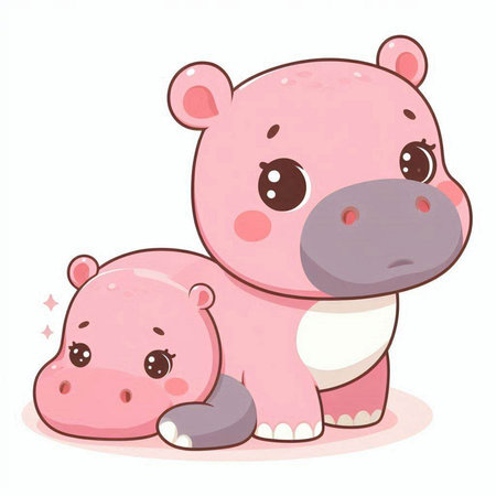 Cute hippopotamus baby vector illustration isolated on white background.のイラスト素材