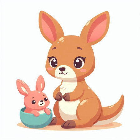 Cute kangaroo and rabbit. Vector illustration in cartoon styleのイラスト素材