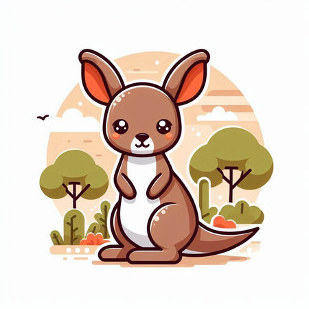 Cute kangaroo cartoon character in the park. Vector illustrationのイラスト素材