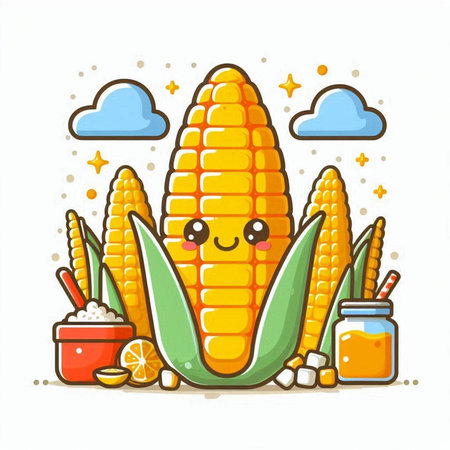 Cute corn character vector illustration. Cute cartoon corn character.のイラスト素材