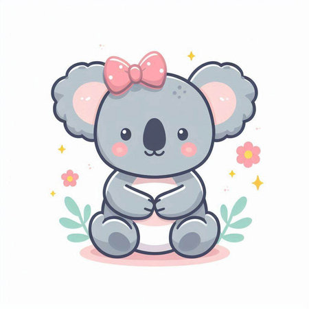 Cute koala with pink bow and flower. Vector illustration.のイラスト素材