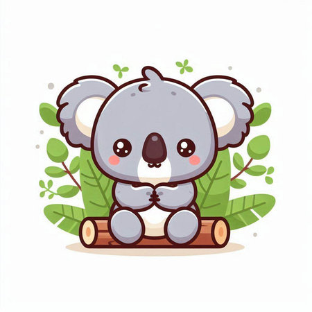 Cute koala sitting on a log and smiling. Vector illustrationのイラスト素材