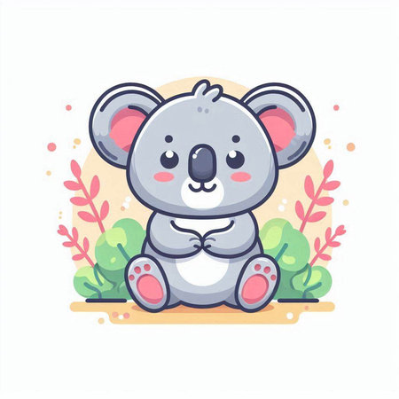 Cute koala sitting on the ground. Vector illustration in cartoon style.のイラスト素材