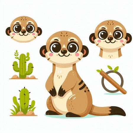 Cute meerkat cartoon vector illustration. Cute animal set.のイラスト素材