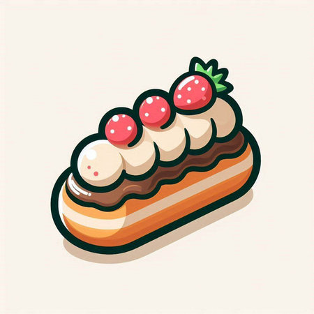 Cake with cream and strawberry on top. Vector illustration in cartoon style.のイラスト素材