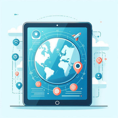 Modern flat design vector illustration concept of travel and navigation. Smartphone with a map on the screen.のイラスト素材