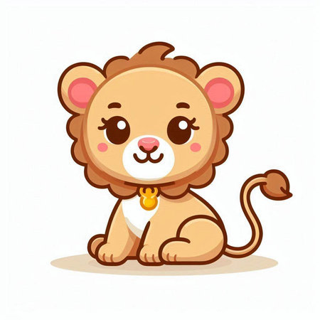 Cute cartoon lion on white background. Vector illustration of a cute animal.のイラスト素材
