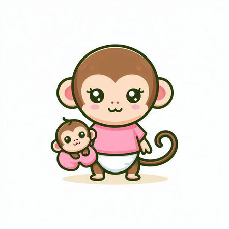 cute monkey and baby vector illustration. cute cartoon monkey with babyのイラスト素材