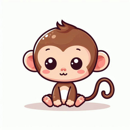 Cute little monkey sitting on white background. Cartoon vector illustration.のイラスト素材