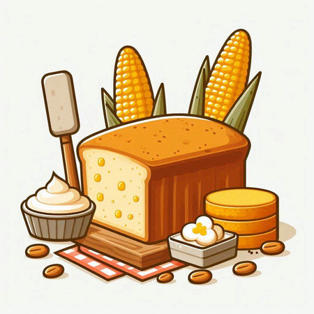 Illustration of a Freshly Baked Bread with Corn and Creamのイラスト素材