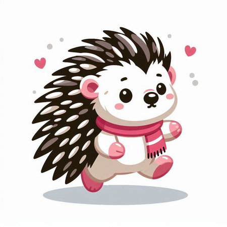 Cute cartoon hedgehog running on white background. Vector illustration.のイラスト素材