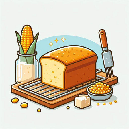 Illustration of bread and corn on the table. Vector illustration.のイラスト素材