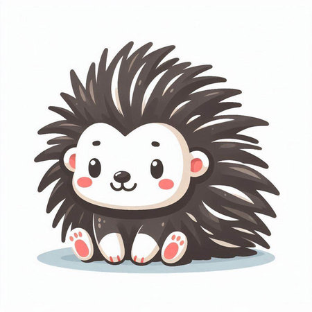 Cute cartoon hedgehog. Vector illustration isolated on white background.のイラスト素材