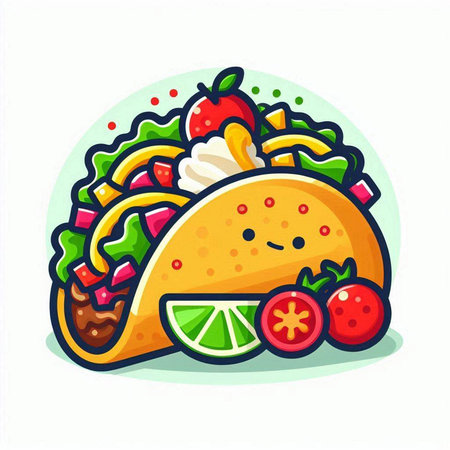 Illustration of a Taco with Fruits and Vegetables on White Backgroundのイラスト素材