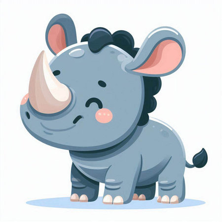 Cute cartoon rhinoceros. Vector illustration isolated on white background.のイラスト素材
