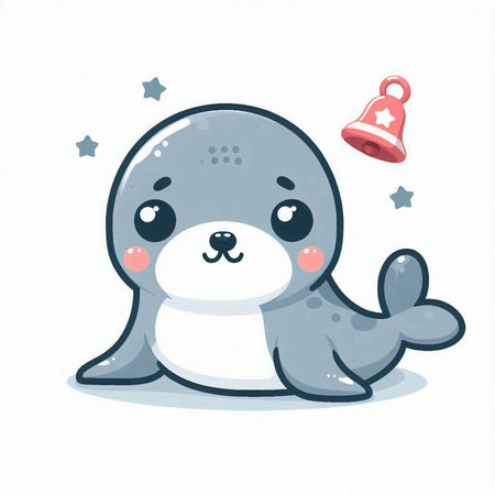 Cute seal with a bell. Vector illustration in cartoon style.のイラスト素材