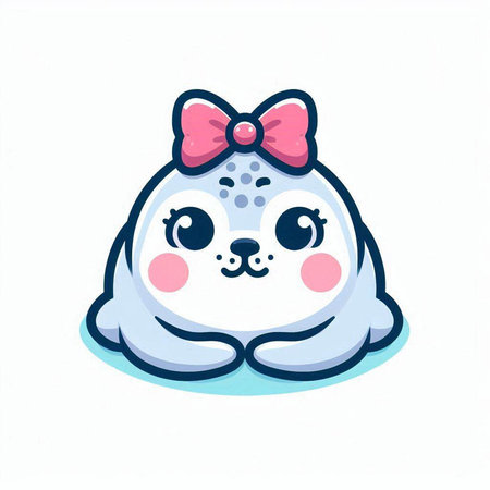 Cute baby seal with pink bow. Vector illustration in cartoon style.のイラスト素材