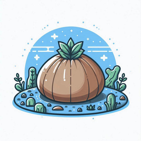 Vector illustration of a cartoon pumpkin on a background of the nature.のイラスト素材