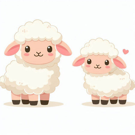 Cute cartoon sheep couple isolated on white background. Vector illustration.のイラスト素材