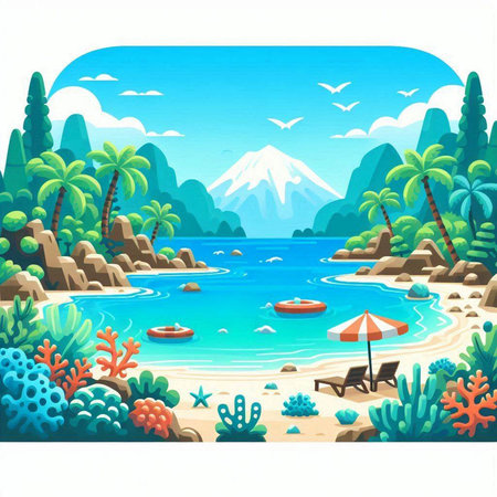 Beautiful landscape of the island of Borneo. Vector illustrationのイラスト素材