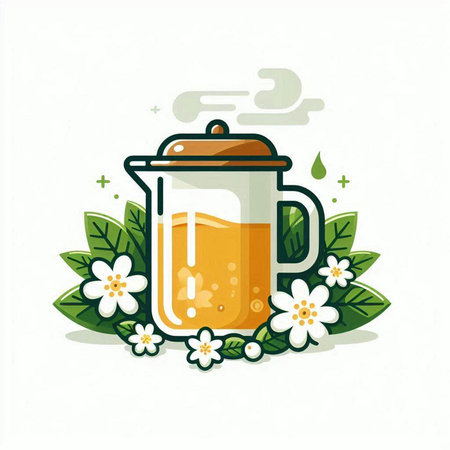 Cup of tea with flowers and leaves on white background. Vector illustration.のイラスト素材
