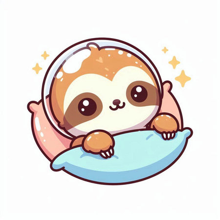 Cute cartoon sloth sleeping on the pillow. Vector illustration.のイラスト素材