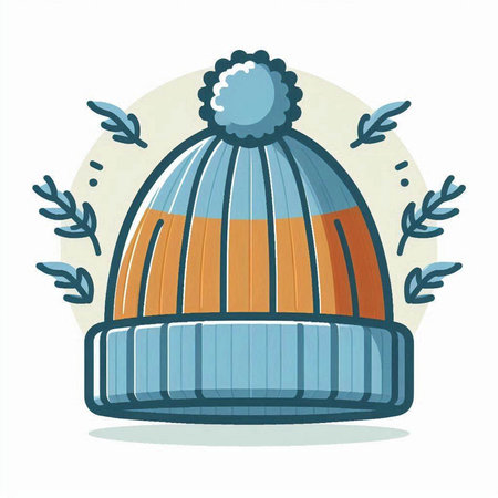 Hand drawn winter hat with pompon. Vector illustration in cartoon style.のイラスト素材