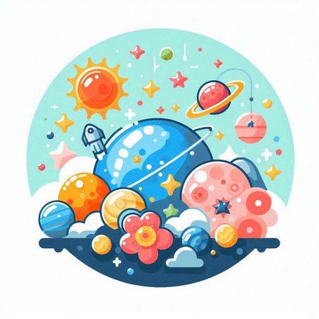 Cosmic planets vector illustration in cartoon style. Astronomy concept.vector, icon, symbol, design, illustration, graphic, set, abstract, line, elementのイラスト素材