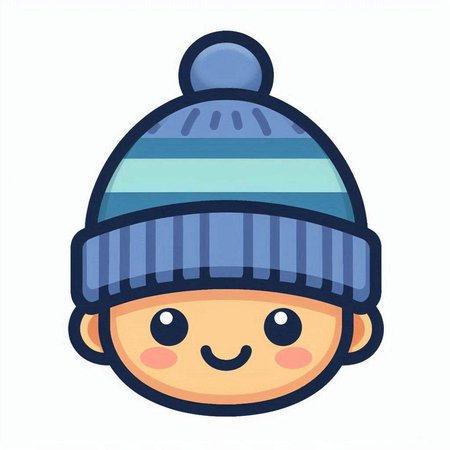 Cute cartoon boy in a knitted hat. Vector illustration.のイラスト素材