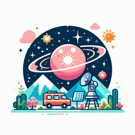 Flat design vector illustration concept of space exploration, travel, adventure.のイラスト素材
