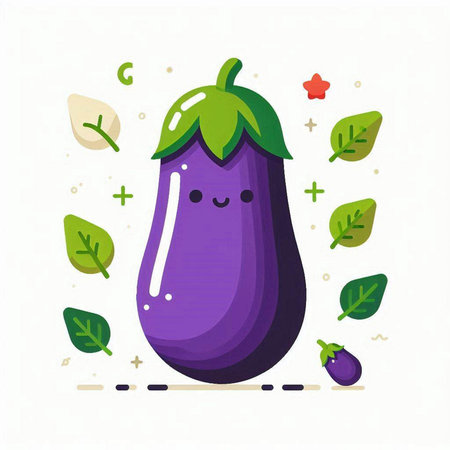 Eggplant vector illustration. Vegetable character in flat style.のイラスト素材