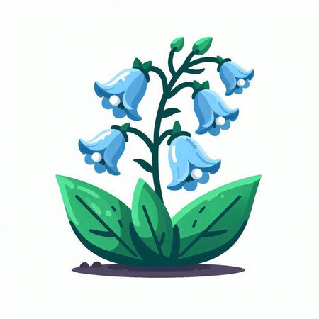 Beautiful blue bellflowers with green leaves. Vector illustration.vector, icon, symbol, design, illustration, graphic, set, abstract, line, elementのイラスト素材