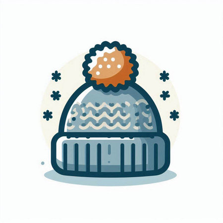 Winter hat with pompon and snowflakes. Vector illustration.のイラスト素材