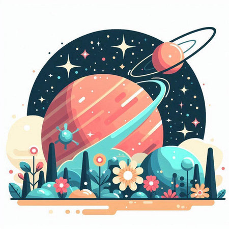 Planets in the space. Vector illustration in flat cartoon style.のイラスト素材