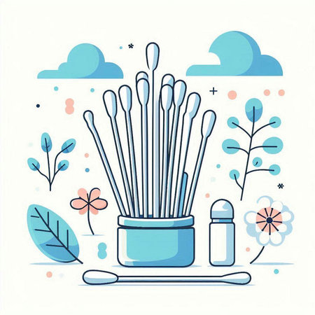 Cotton swabs and cotton buds in a jar. Vector illustration.のイラスト素材