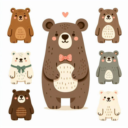 Cute bear vector set. Cute cartoon bear animal collection.のイラスト素材
