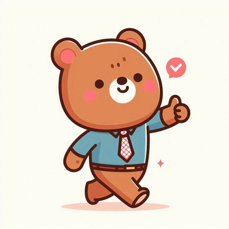 Cute cartoon bear walking and showing thumb up. Vector illustration.のイラスト素材