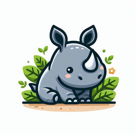 Cute rhinoceros sitting on the ground. Vector illustration.のイラスト素材